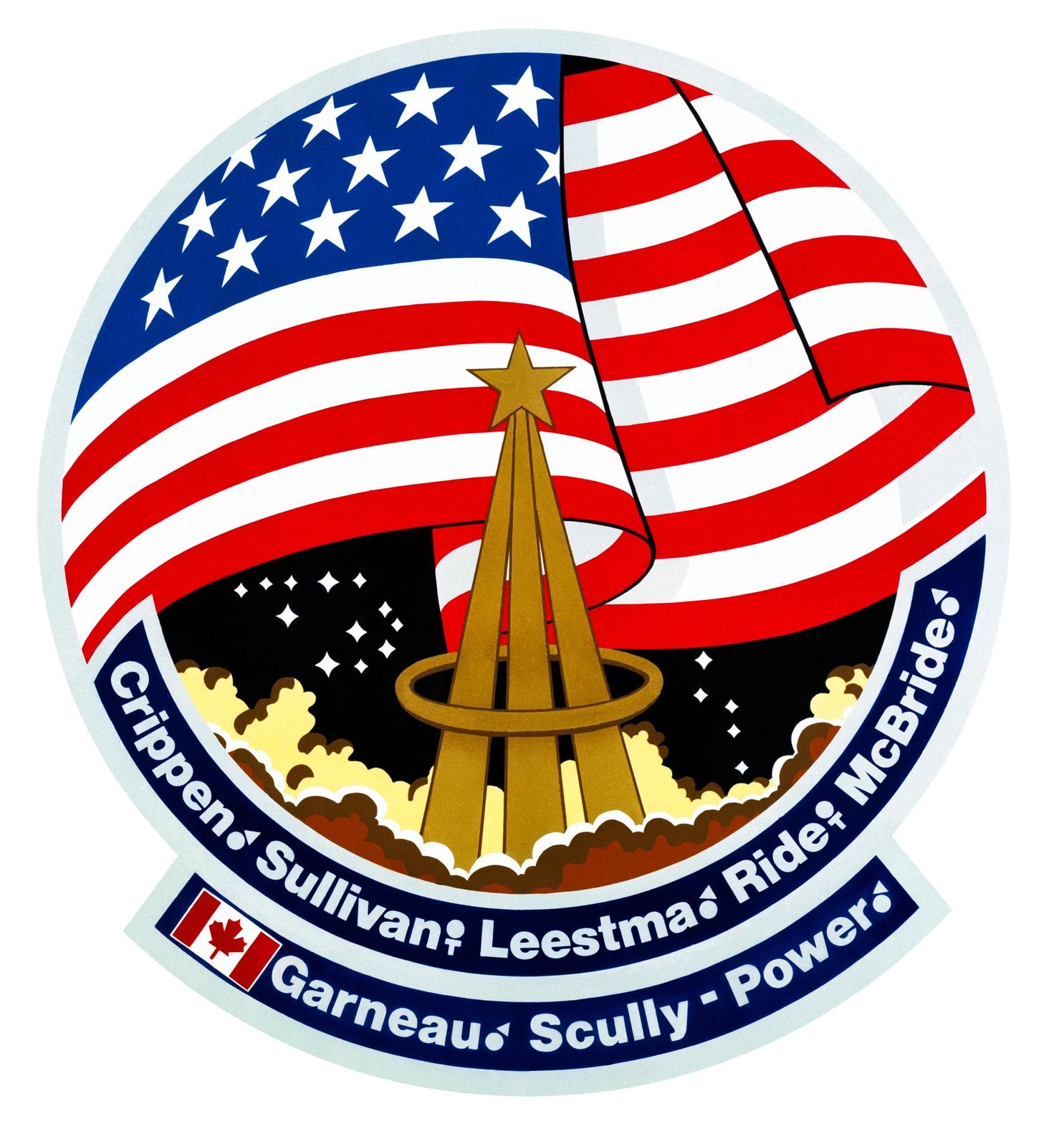 Эмблема STS-41G: семь звёзд — первый экипаж больше шести человек.